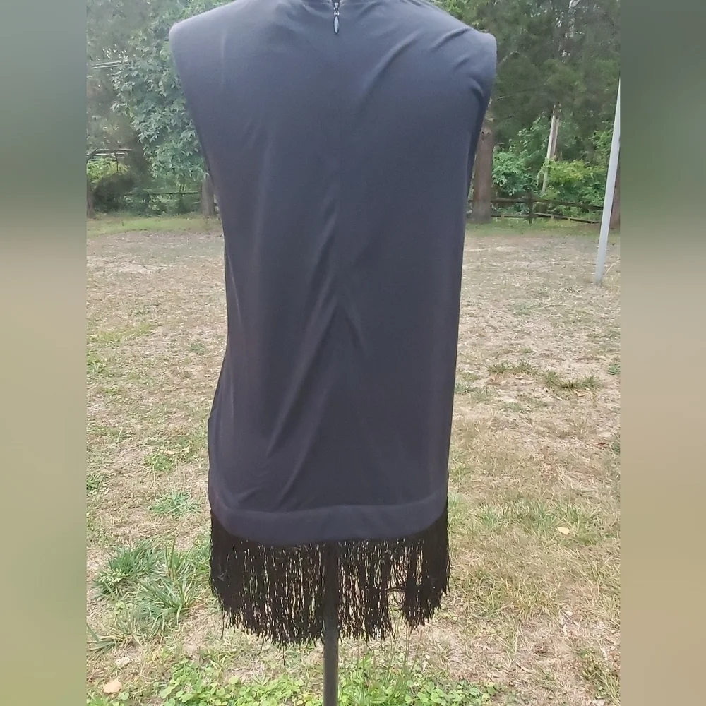 J.Crew Women Size S Solid Black Fringe‎ Tank Drape Top Tunic